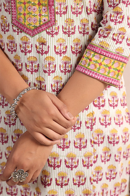Shuddhi  Yellow And Pink Semi Aline Kurta
