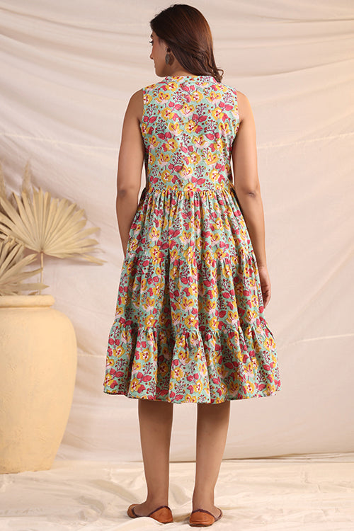 Shuddhi  Green And Pink Tier Dress