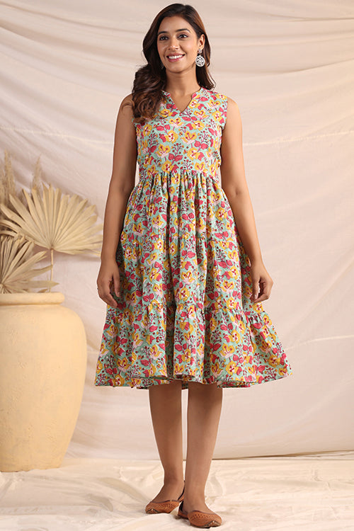 Shuddhi  Green And Pink Tier Dress