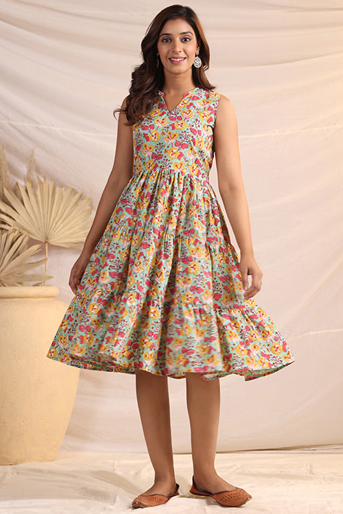 Shuddhi  Green And Pink Tier Dress