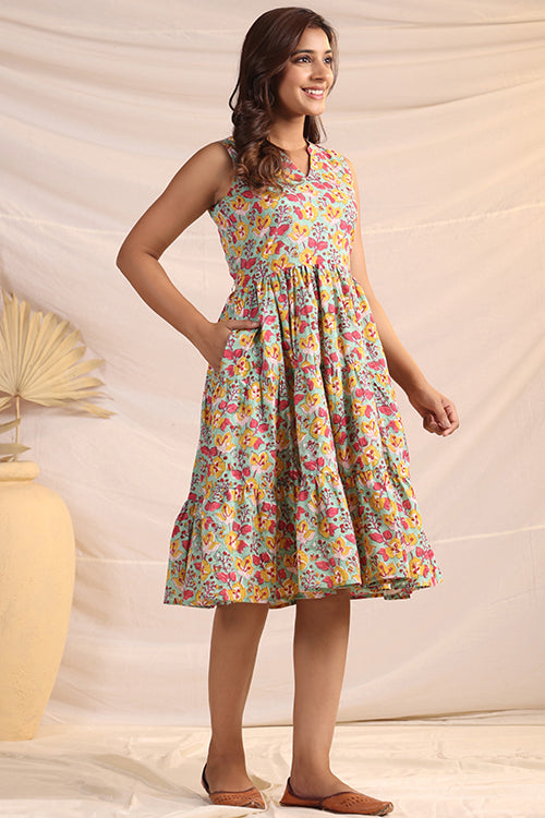 Shuddhi  Green And Pink Tier Dress