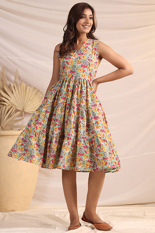 Shuddhi  Green And Pink Tier Dress