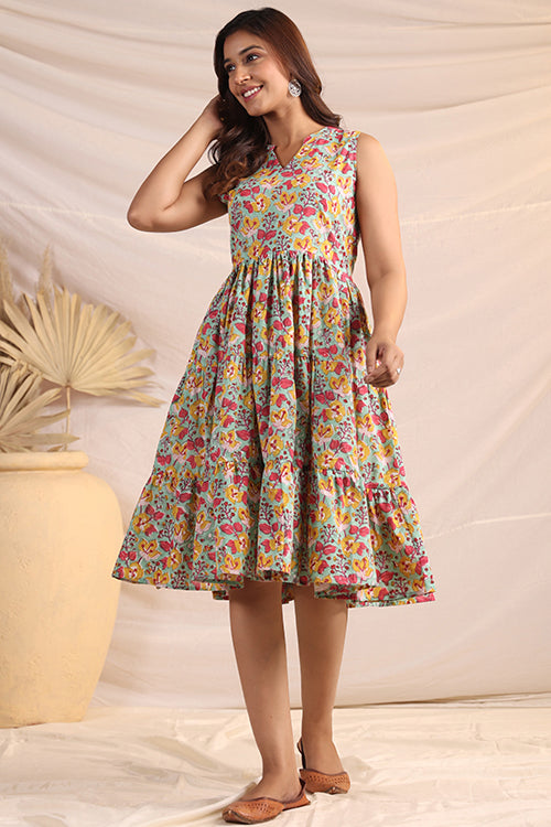 Shuddhi  Green And Pink Tier Dress