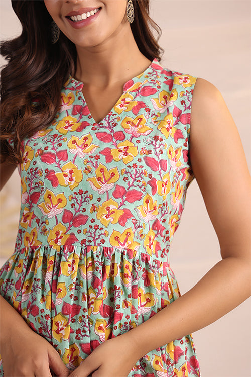 Shuddhi  Green And Pink Tier Dress