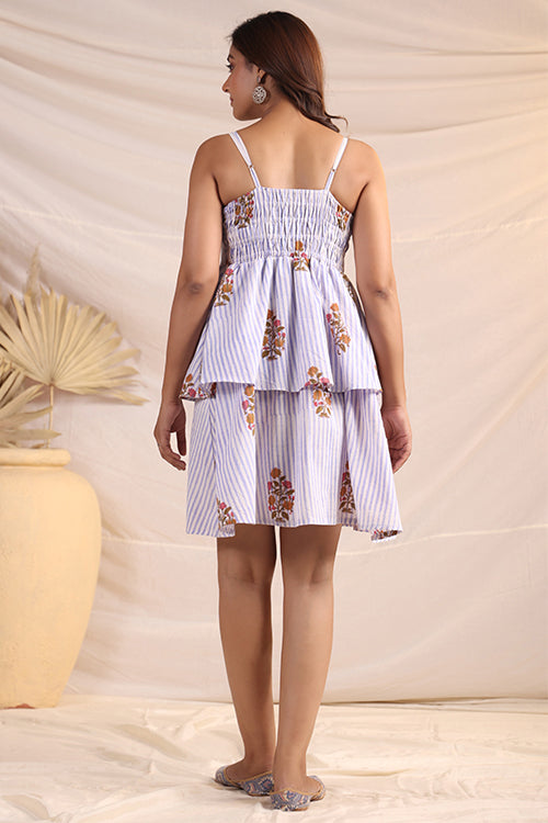 Shuddhi  Blue And White Tier Dress
