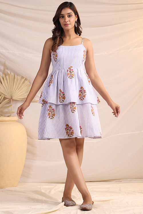 Shuddhi  Blue And White Tier Dress