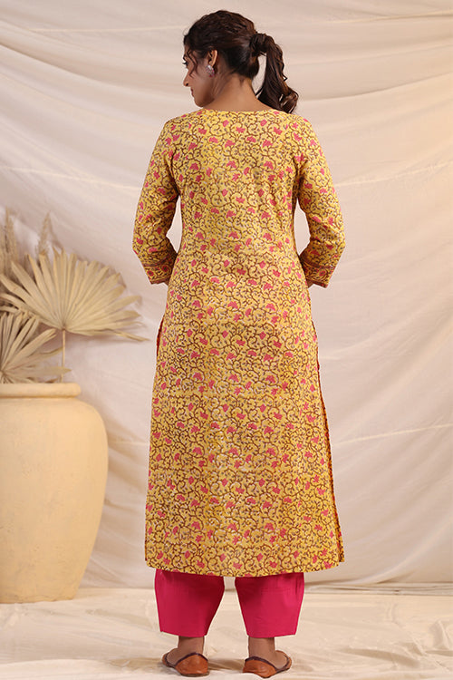 Shuddhi  Yellow And Pink Kurta