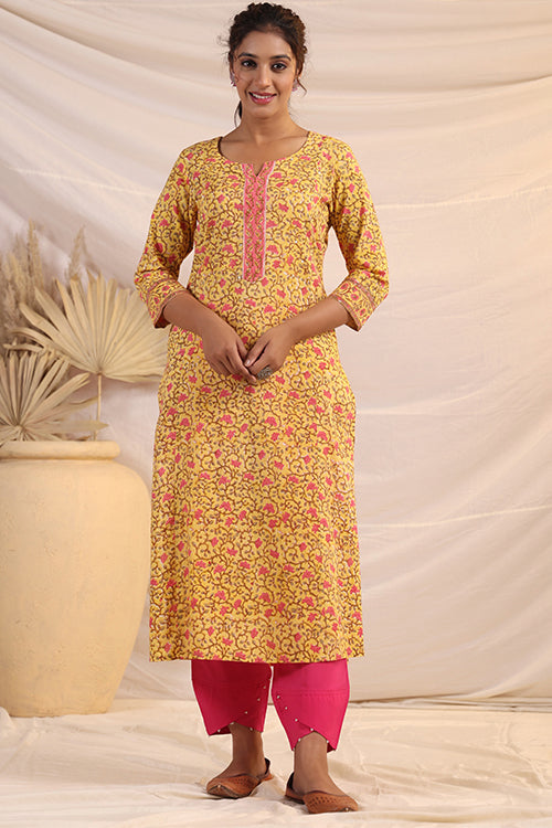 Shuddhi  Yellow And Pink Kurta