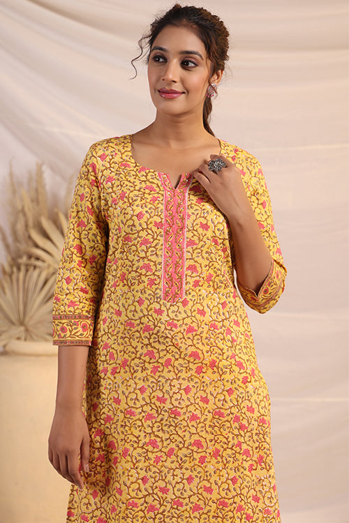 Shuddhi  Yellow And Pink Kurta