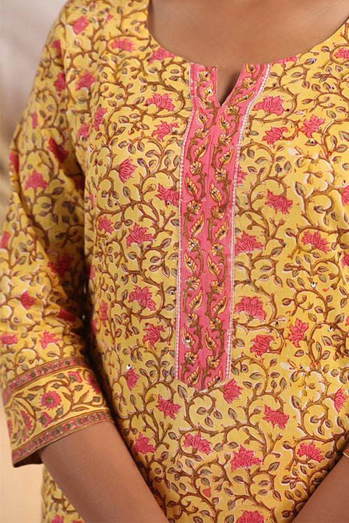 Shuddhi  Yellow And Pink Kurta