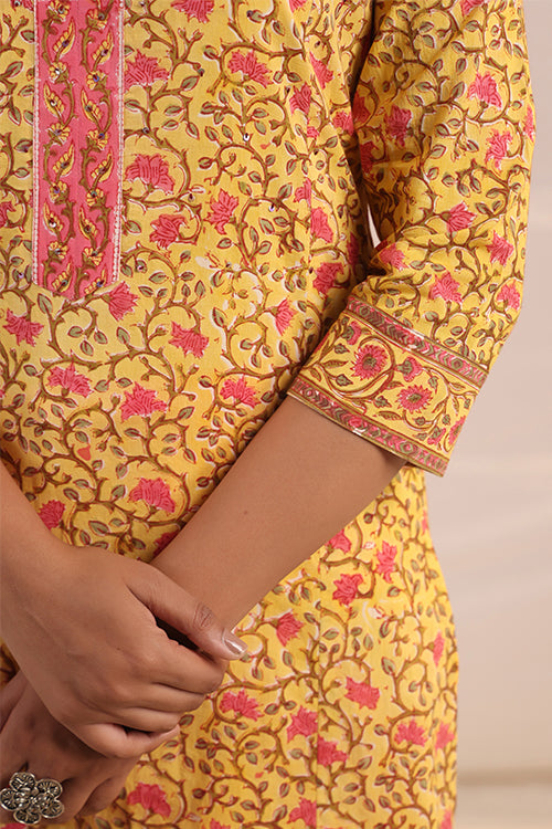 Shuddhi  Yellow And Pink Kurta