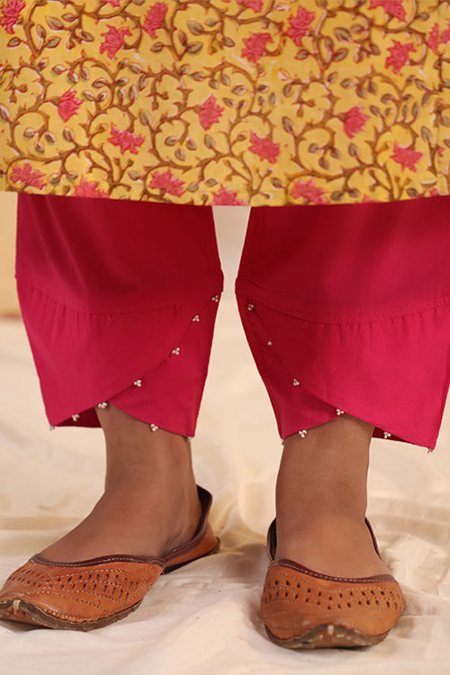 Shuddhi  Yellow And Pink Kurta