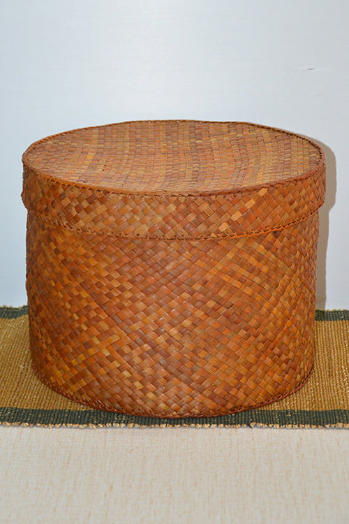 Dharini Screw Pine Round Storage Box Mustard