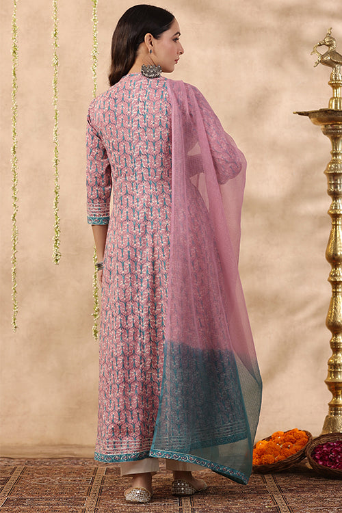 Shuddhi Purple And Teal Green Piece Kurta And Duppatta Set