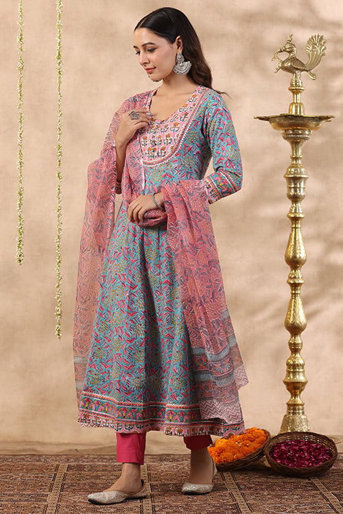 Shuddhi Green And Baby Pink 2 Piece Kurta And Duppatta Set