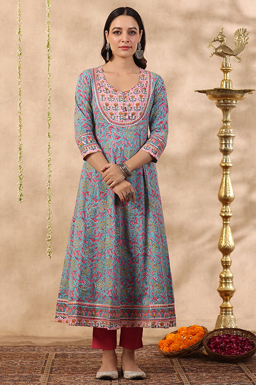 Shuddhi Green And Baby Pink 2 Piece Kurta And Duppatta Set