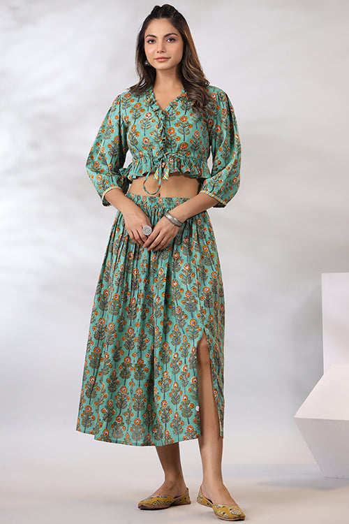 Shuddhi Emerald Green Skirt-Top Set