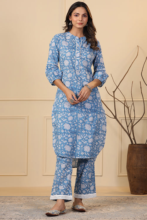 Shuddhi Cerulean Blue Button Down Kurta Set