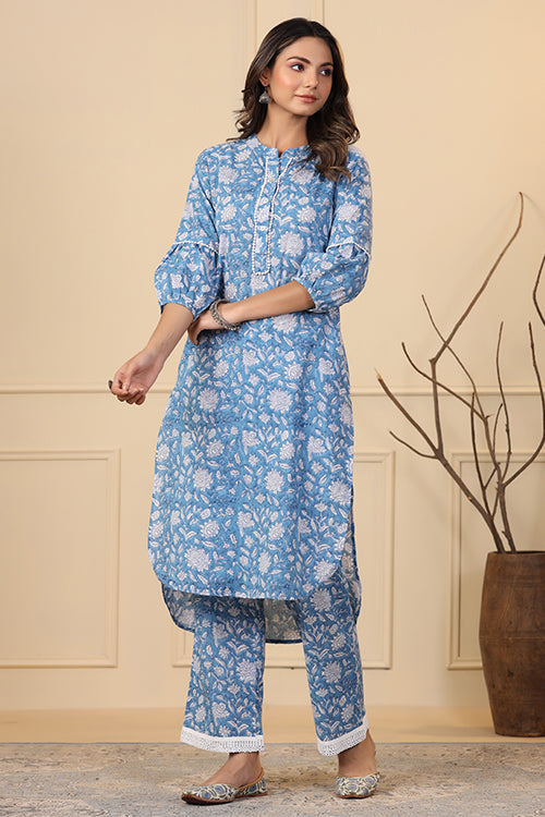 Shuddhi Cerulean Blue Button Down Kurta Set