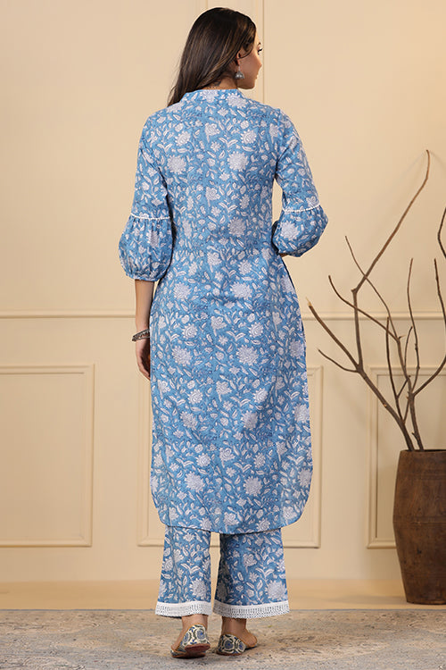 Shuddhi Cerulean Blue Button Down Kurta Set