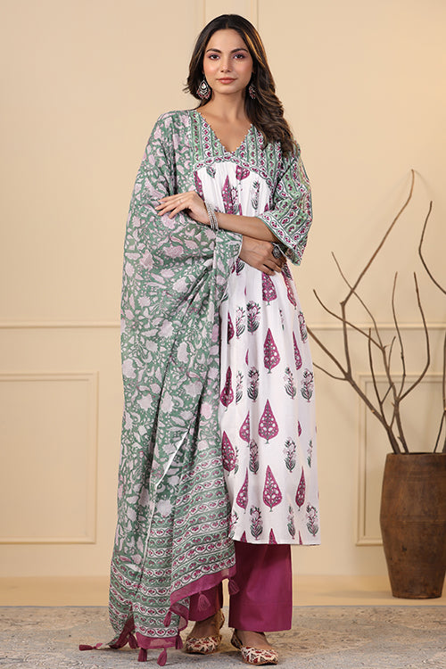 Shuddhi White Kurta Pant Dupatta Set For Women Online