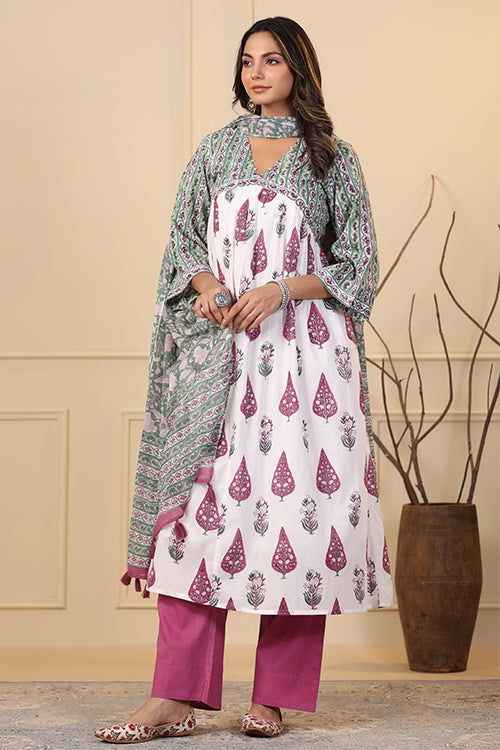 Shuddhi White Kurta Pant Dupatta Set For Women Online