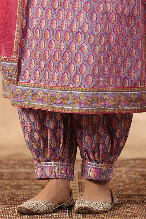 クルタ　ワンピースKurta 3 pcs set (XL) 2セット Blue and pink printed anarkali kurta set - set of three by