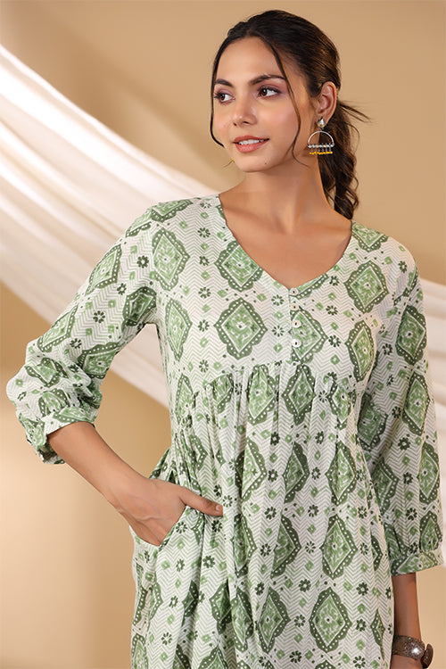 Shuddhi Grass Green Button Down Tier Dress