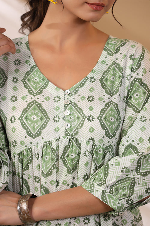 Shuddhi Grass Green Button Down Tier Dress