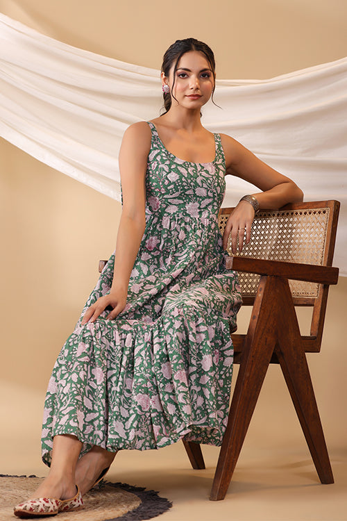 Shuddhi Forest Green Spegatie Dress