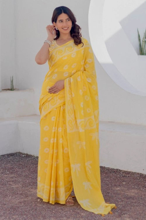 Sootisyahi Sunshine Dots - Hand Block Mul Mul Cotton Saree