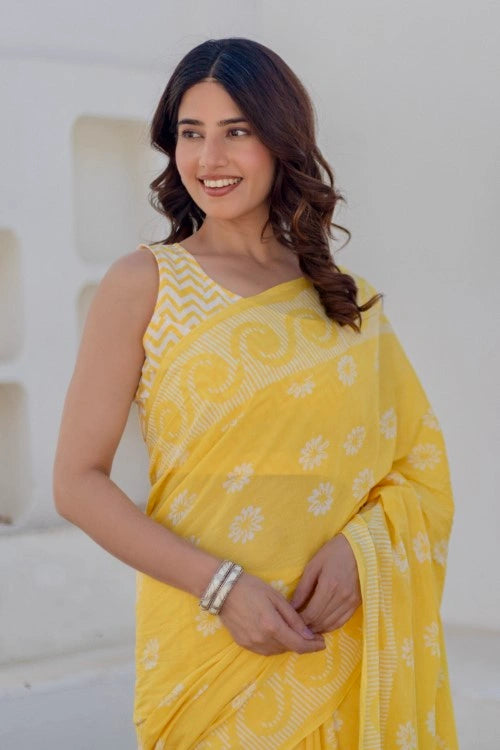 Sootisyahi Sunshine Dots - Hand Block Mul Mul Cotton Saree