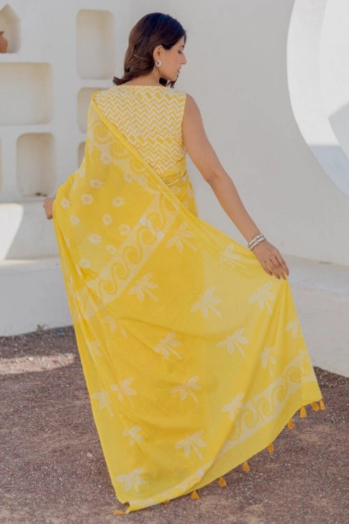 Sootisyahi Sunshine Dots - Hand Block Mul Mul Cotton Saree