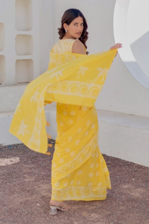 Sootisyahi Sunshine Dots - Hand Block Mul Mul Cotton Saree