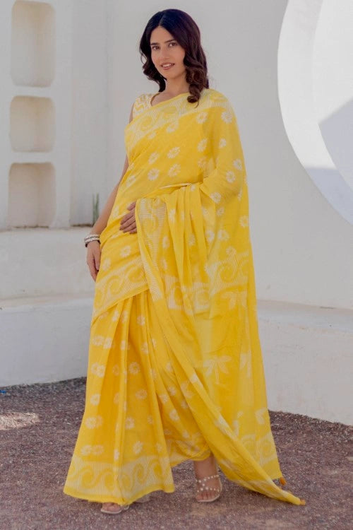 Sootisyahi Sunshine Dots - Hand Block Mul Mul Cotton Saree