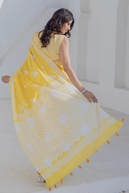 Sootisyahi Golden Birds - Hand Block Mul Mul Cotton Saree