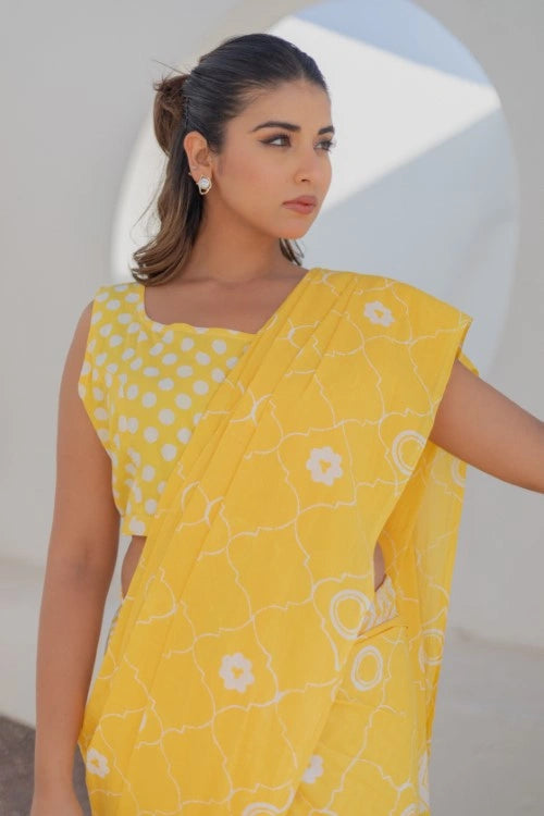 Sootisyahi Sunshine Medallions - Hand Block Mul Mul Cotton Saree