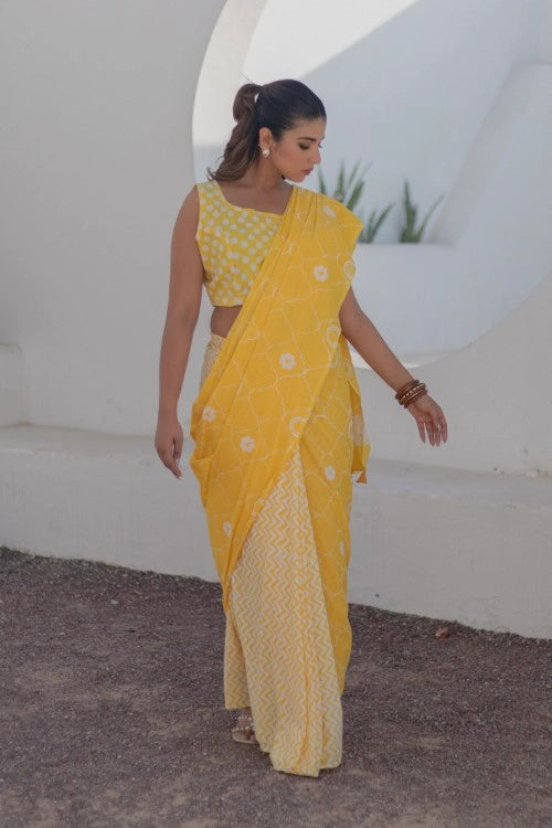 Sootisyahi Sunshine Medallions - Hand Block Mul Mul Cotton Saree