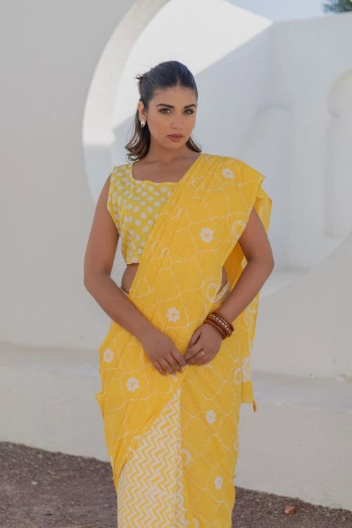 Sootisyahi Sunshine Medallions - Hand Block Mul Mul Cotton Saree
