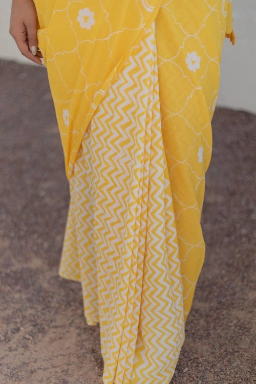 Sootisyahi Sunshine Medallions - Hand Block Mul Mul Cotton Saree