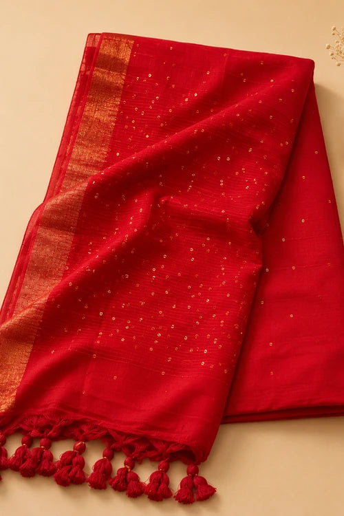 Whe Jamdani Handloom Sequins Mul Cotton Saree