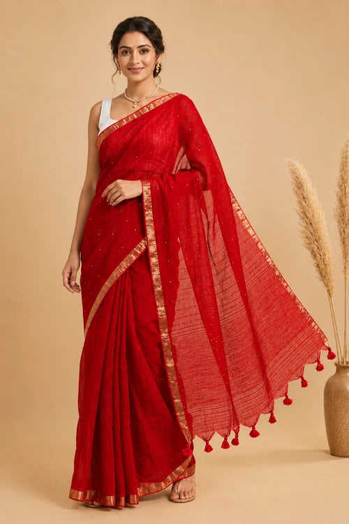 Whe Jamdani Handloom Sequins Mul Cotton Saree