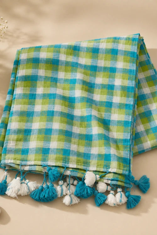 Whe Small Checks Multicolor Mul Cotton Saree