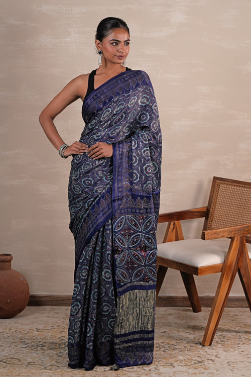 Sooti Syahi 'Celestial Cascade' Hand Block Printed  Modal Tissue Saree