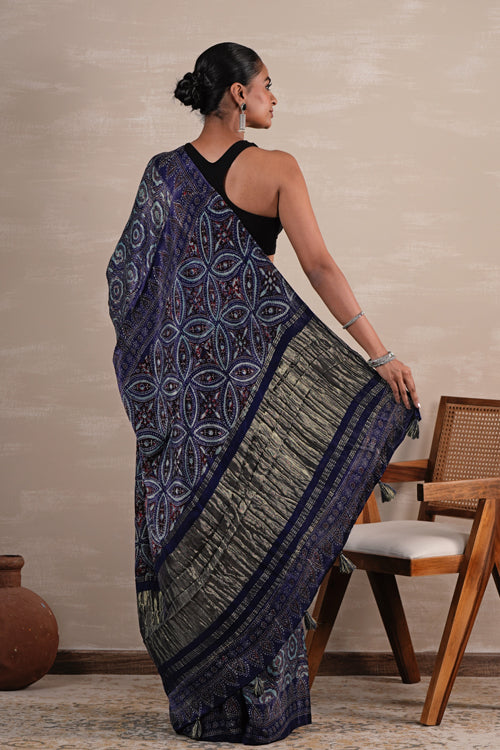 Sooti Syahi 'Celestial Cascade' Hand Block Printed  Modal Tissue Saree