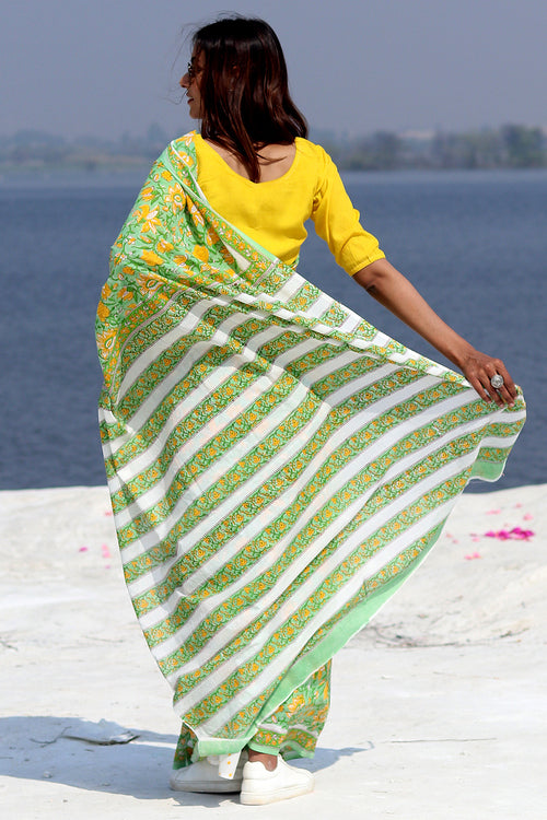 Sooti Syahi "Kaccha Aam" Block Printed Cotton Saree