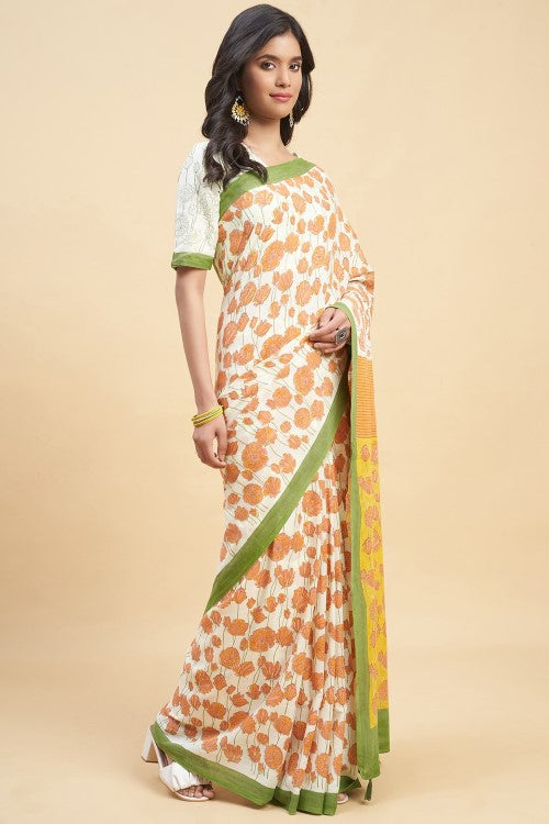 Sooti Syahi "Azalia Orange" Handblock Print Mul Cotton Saree