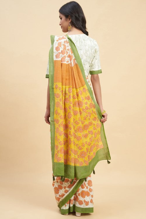 Sooti Syahi "Azalia Orange" Handblock Print Mul Cotton Saree