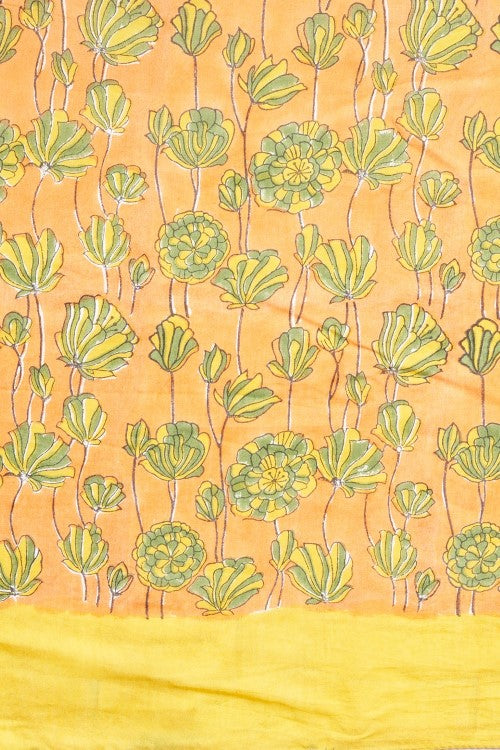 Sooti Syahi " Azalia Yellow" Handblock Print Mul Cotton Saree
