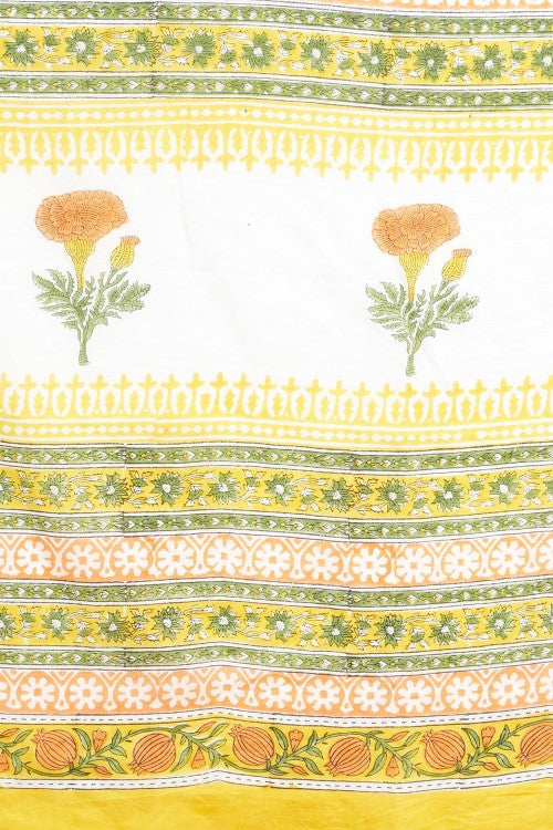 Sooti Syahi "Daffodil Green" Handblock Print Mul Cotton Saree